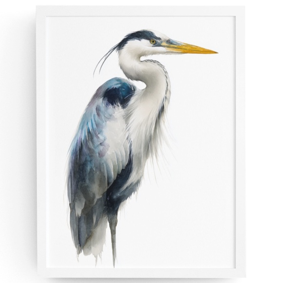 Watercolor Heron Portrait Wall Art Print Poster, Unframed - Picture 1 of 6